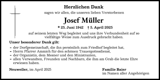 Traueranzeige von Josef Müller von Wertinger Zeitung