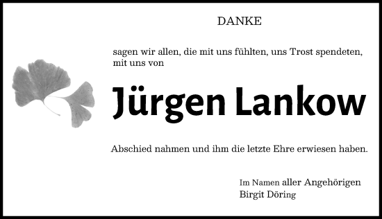Traueranzeige von Jürgen Lankow von Günzburger Zeitung