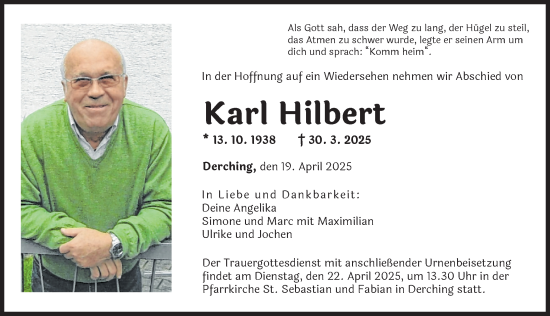 Traueranzeige von Karl Hilbert von Augsburger Allgemeine