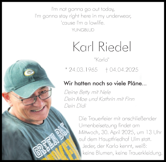Traueranzeige von Karl Riedel von Augsburger Allgemeine, Neu-Ulmer Zeitung