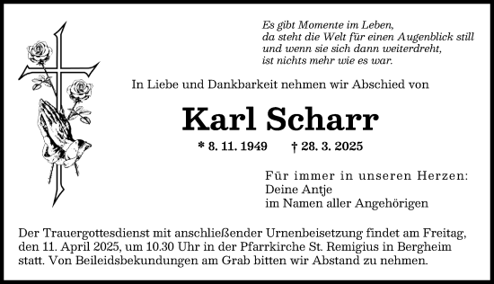 Traueranzeige von Karl Scharr von Augsburger Allgemeine