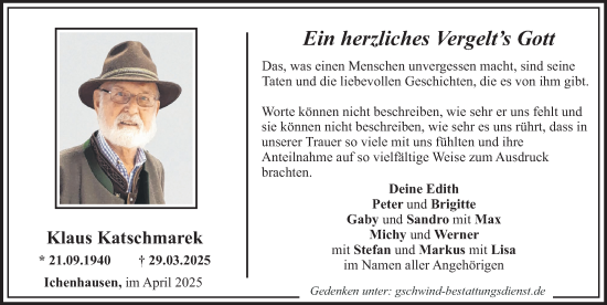 Traueranzeige von Klaus Katschmarek von Günzburger Zeitung