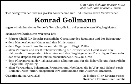 Traueranzeige von Konrad Gollmann von Augsburg-Land