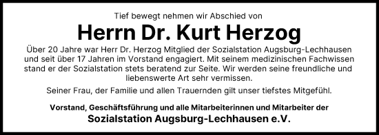 Traueranzeige von Kurt Herzog von Augsburger Allgemeine