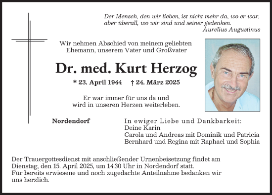 Traueranzeige von Kurt Herzog von Augsburger Allgemeine