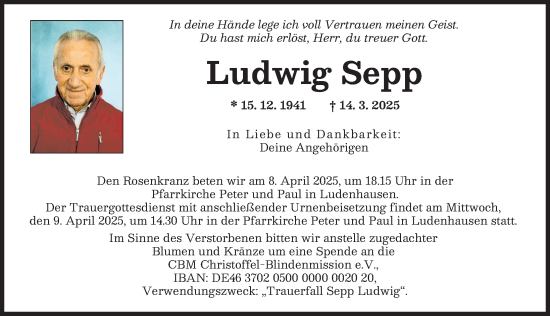Traueranzeige von Ludwig Sepp von Landsberger Tagblatt