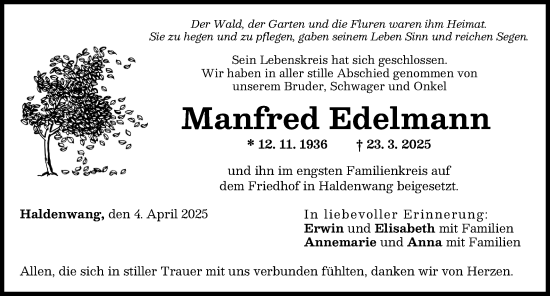 Traueranzeige von Manfred Edelmann von Günzburger Zeitung