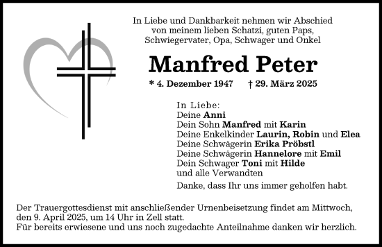 Traueranzeige von Manfred Peter von Neuburger Rundschau