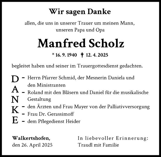 Traueranzeige von Manfred Scholz von Schwabmünchner Allgemeine