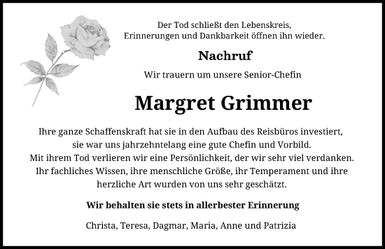 Traueranzeige von Margret Grimmer von Rieser Nachrichten