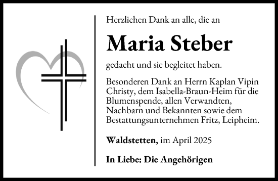 Traueranzeige von Maria Steber von Günzburger Zeitung