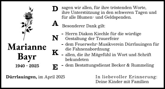 Traueranzeige von Marianne Bayr von Günzburger Zeitung