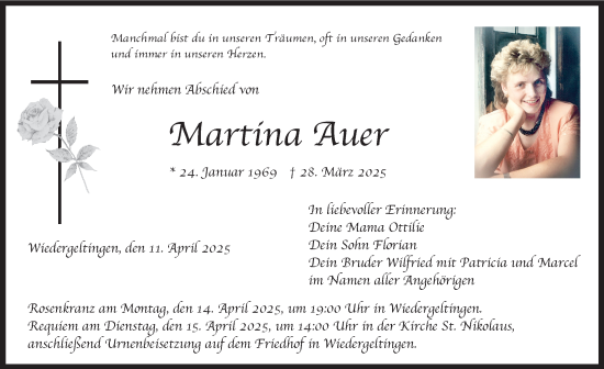 Traueranzeige von Martina Auer von Mindelheimer Zeitung