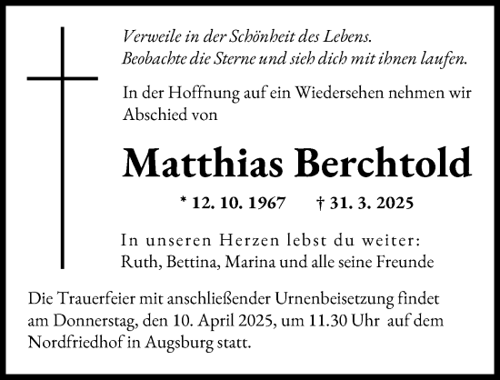 Traueranzeige von Matthias Berchtold von Augsburger Allgemeine