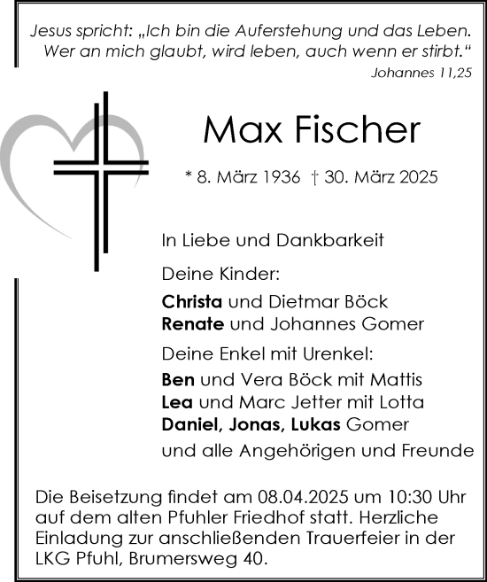 Traueranzeige von Max Fischer von Augsburger Allgemeine, Neu-Ulmer Zeitung