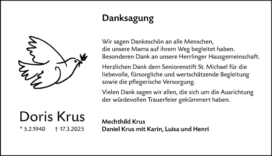 Traueranzeige von Mechthild Krus von Augsburger Allgemeine, Neu-Ulmer Zeitung