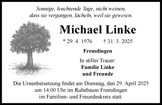 Traueranzeige von Michael Linke von Rieser Nachrichten