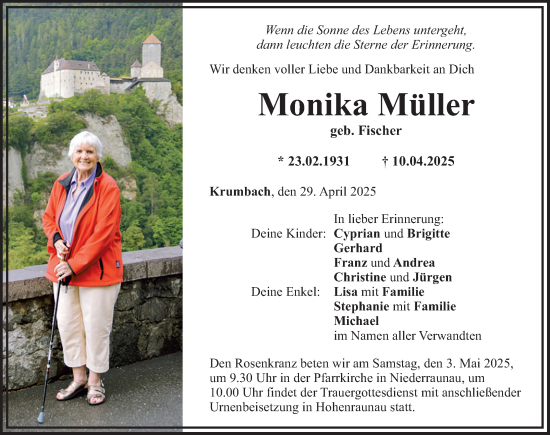 Traueranzeige von Monika Müller von Mittelschwäbische Nachrichten
