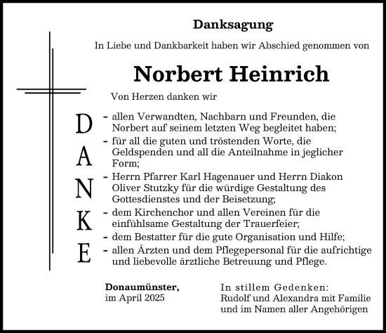 Traueranzeige von Norbert Heinrich von Donauwörther Zeitung