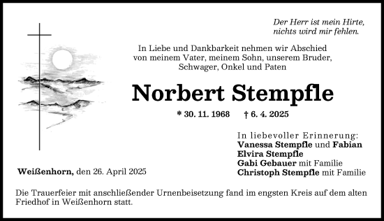 Traueranzeige von Norbert Stempfle von Neu-Ulmer Zeitung