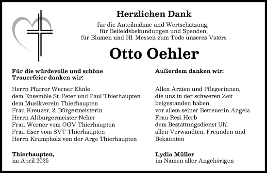 Traueranzeige von Otto Oehler von Augsburg-Land