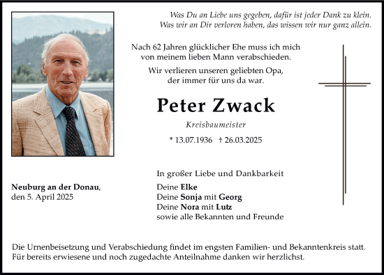 Traueranzeige von Peter Zwack von Neuburger Rundschau