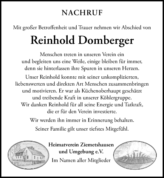 Traueranzeige von Reinhold Domberger von Mittelschwäbische Nachrichten