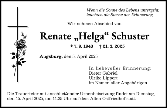 Traueranzeige von Renate Schuster von Augsburger Allgemeine