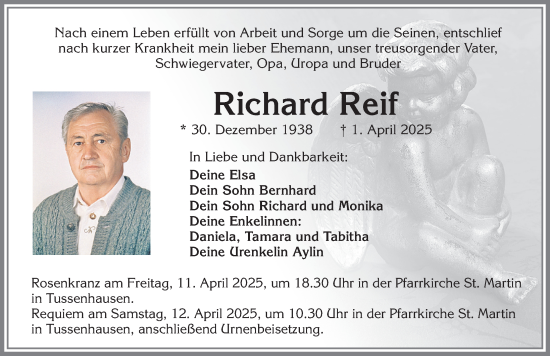 Traueranzeige von Richard Reif von Mindelheimer Zeitung