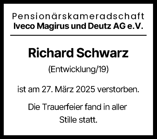 Traueranzeige von Richard Schwarz von Illertisser Zeitung, Günzburger Zeitung, Neu-Ulmer Zeitung