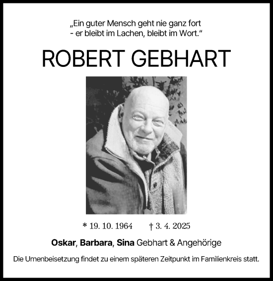 Traueranzeige von Robert Gebhart von Landsberger Tagblatt