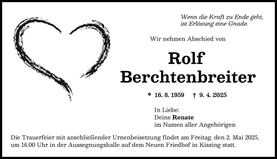 Traueranzeige von Rolf Berchtenbreiter von Friedberger Allgemeine