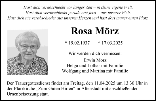 Traueranzeige von Rosa Mörz von Illertisser Zeitung