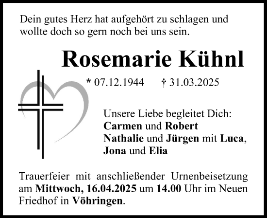 Traueranzeige von Rosemarie Kühnl von Illertisser Zeitung