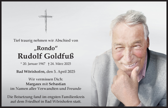Traueranzeige von Rudolf Goldfuß von Mindelheimer Zeitung