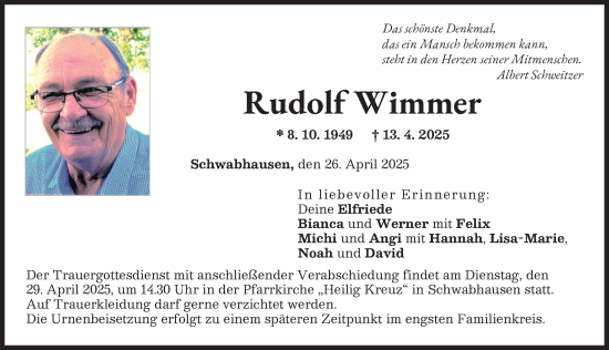 Traueranzeige von Rudolf Wimmer von Landsberger Tagblatt
