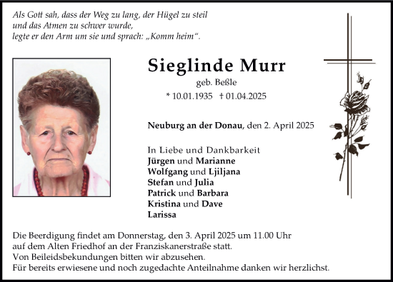 Traueranzeige von Sieglinde Murr von Neuburger Rundschau