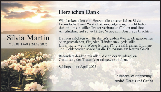 Traueranzeige von Silvia Martin von Mindelheimer Zeitung