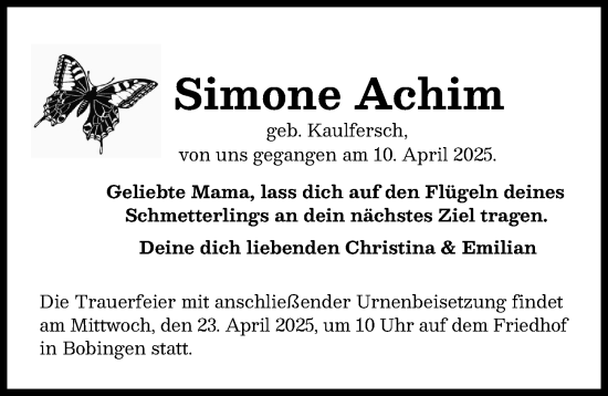 Traueranzeige von Simone Achim von Schwabmünchner Allgemeine