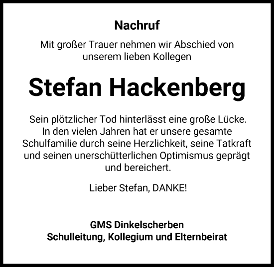 Traueranzeige von Stefan Hackenberg von Günzburger Zeitung, Augsburger Allgemeine