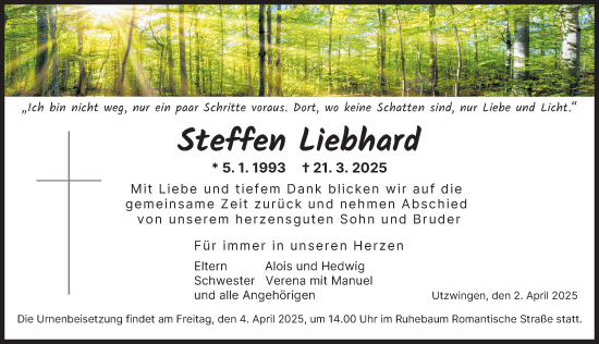 Traueranzeige von Steffen Liebhard von Rieser Nachrichten