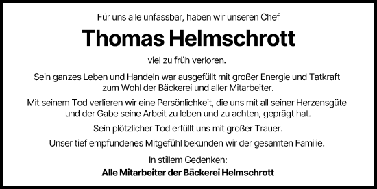 Traueranzeige von Thomas Helmschrott von Donau Zeitung