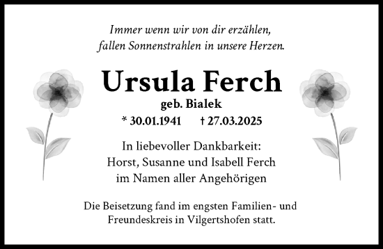 Traueranzeige von Ursula Ferch von Landsberger Tagblatt