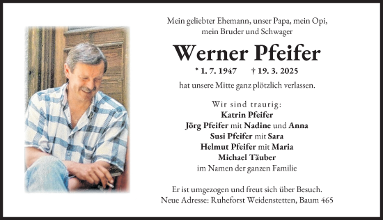 Traueranzeige von Werner Pfeifer von Günzburger Zeitung