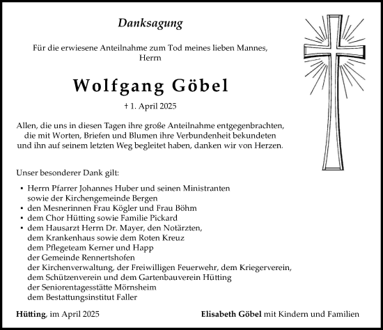 Traueranzeige von Wolfgang Göbel von Neuburger Rundschau
