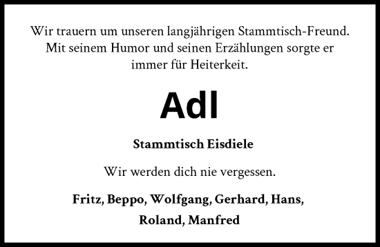 Traueranzeige von Adi  von Friedberger Allgemeine