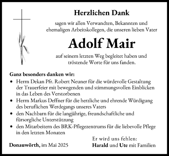 Traueranzeige von Adolf Mair von Donauwörther Zeitung
