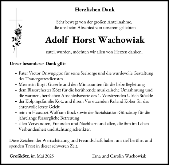 Traueranzeige von Adolf Horst Wachowiak von Günzburger Zeitung