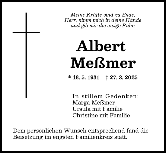 Traueranzeige von Albert Meßmer von Augsburger Allgemeine