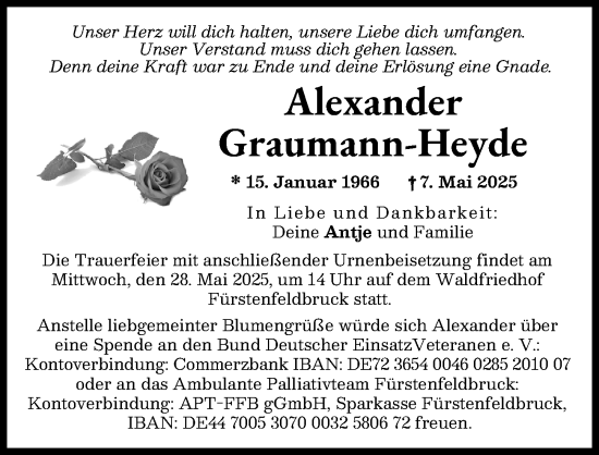Traueranzeige von Alexander Graumann-Heyde von Landsberger Tagblatt